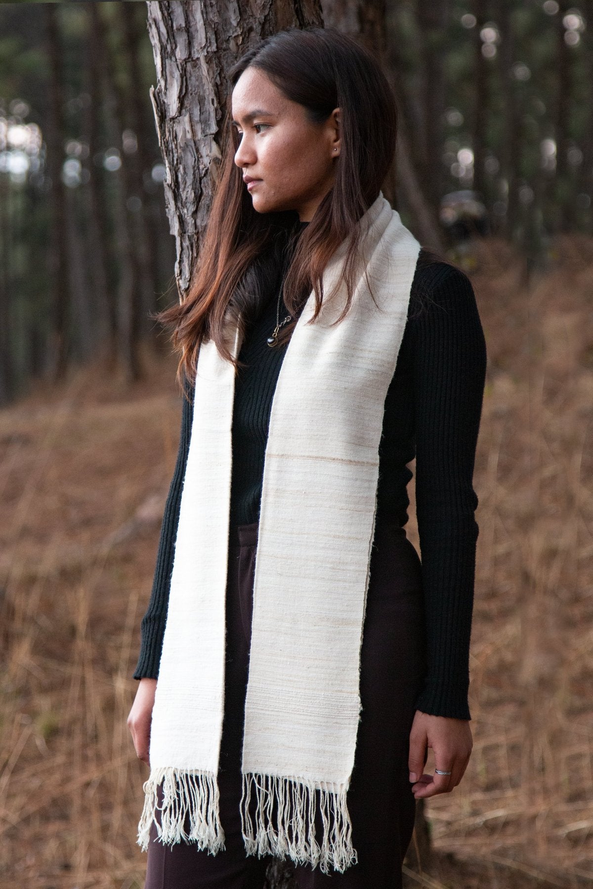 A Women Wearing Eri Silk Scarf