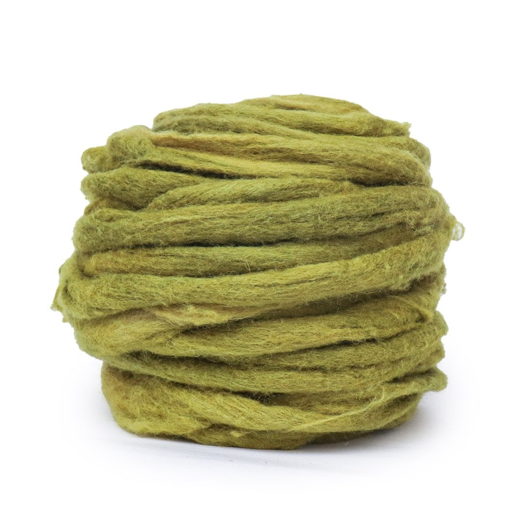 Green Dyed FIber For Weaving On A Tapestry Loom - 
