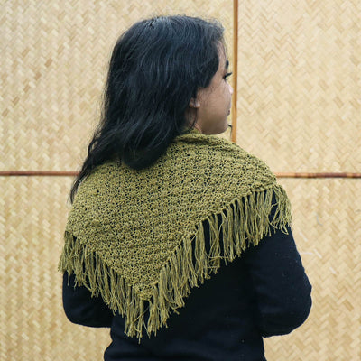 A women wearing a beautiful triangle scarf made from eri silk facing sideways - Muezart India