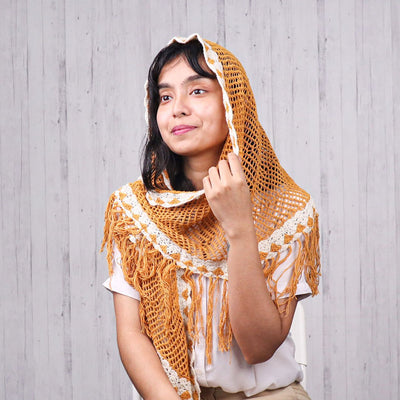 A Women Wearing A Yellow Lace Eri Silk Shawl - Best Shawl For Women
