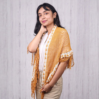 A Women Wearing A Yellow Lace Eri Silk Shawl - Best Shawl For Women