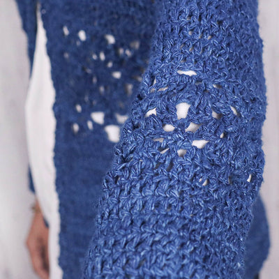 women's cardigan open crochet sweater blue colour