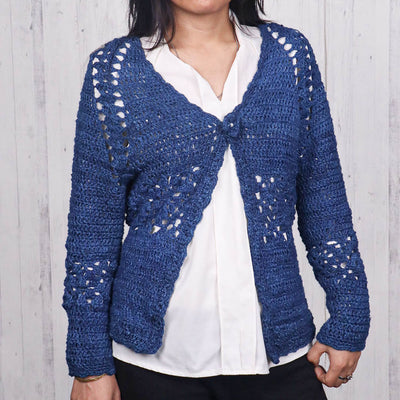 women's cardigan open crochet sweater blue colour