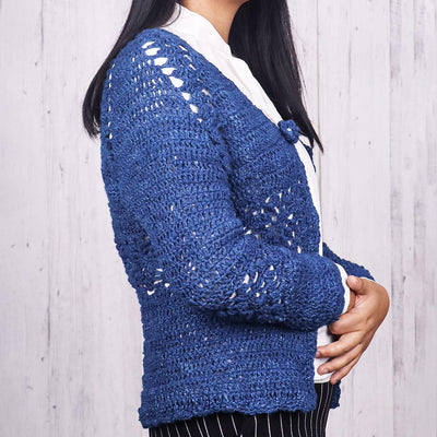 women's cardigan open crochet sweater blue colour