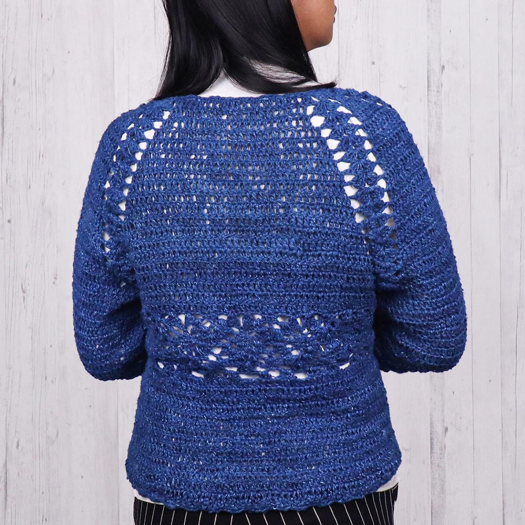 women's cardigan open crochet sweater blue colour