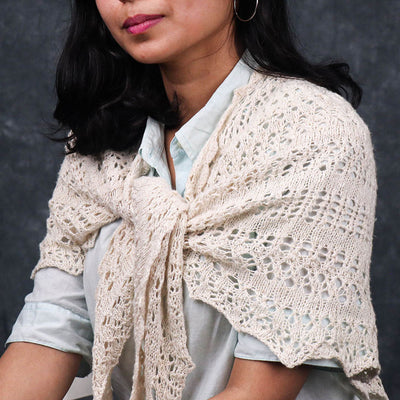 A Women Wearing A Pearl Triangle Eri Silk Shawl - Best Shawl For Women