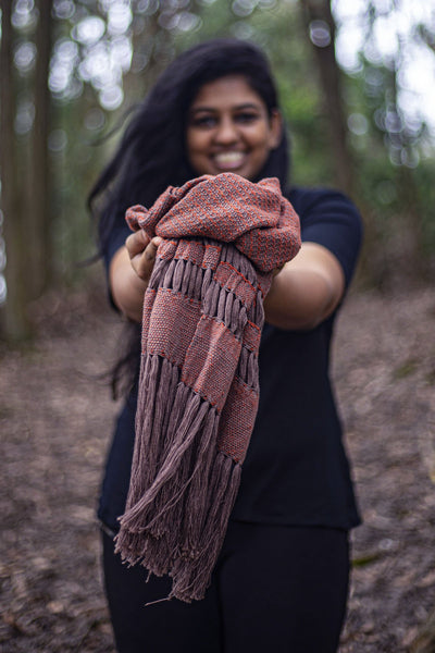 This is a Orange Woven Scarf Made From Eri Silk– Download this Free Silk Weaving Pattern Today